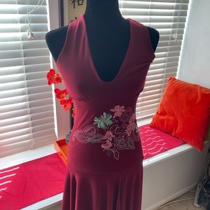 Cranberry Halter Dress w/ Embroidery